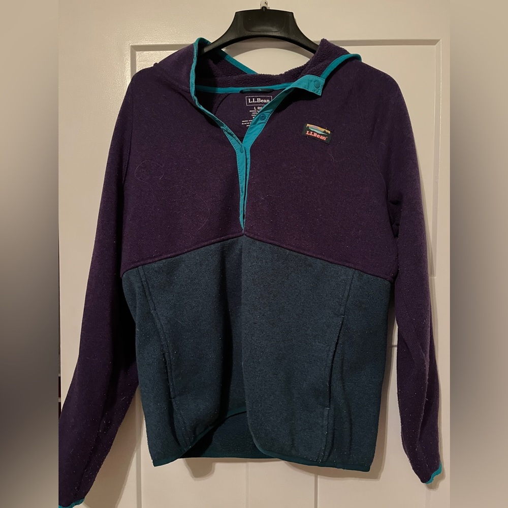 Large, button too, color block, llbean fleece